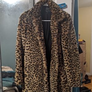 Leopard Button Up Faux Fur Coat